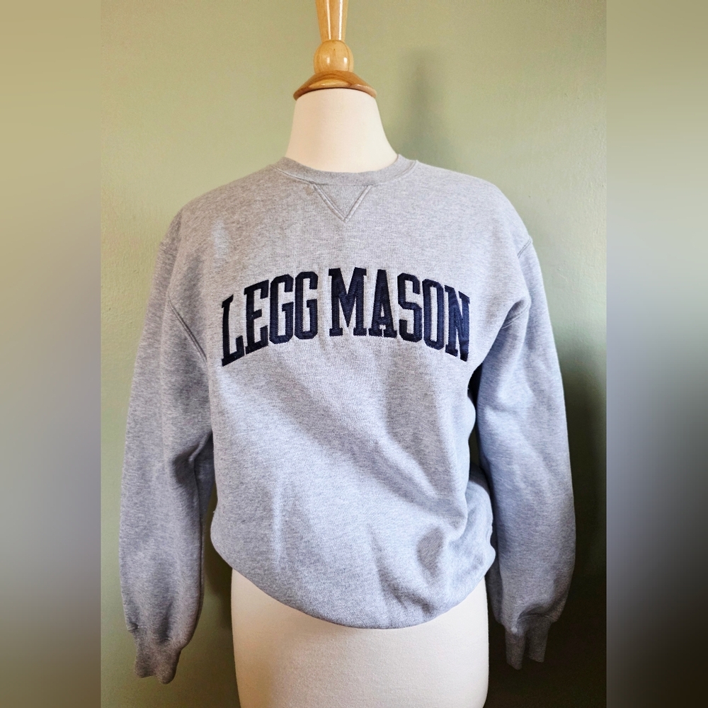 Legg Mason Gray Crewneck Sweatshirt with Navy Letters Rare Vintage Grail